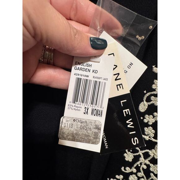 Dane Lewis Black Cardigan White Embroidered Floral Women's Plus Size 3X - Picture 3 of 9